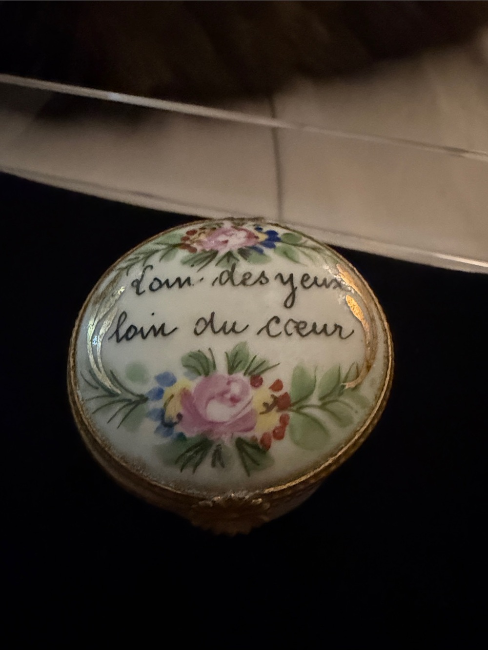 Limoges Hand-Painted Floral Trinket Box in White, Pink and Gold